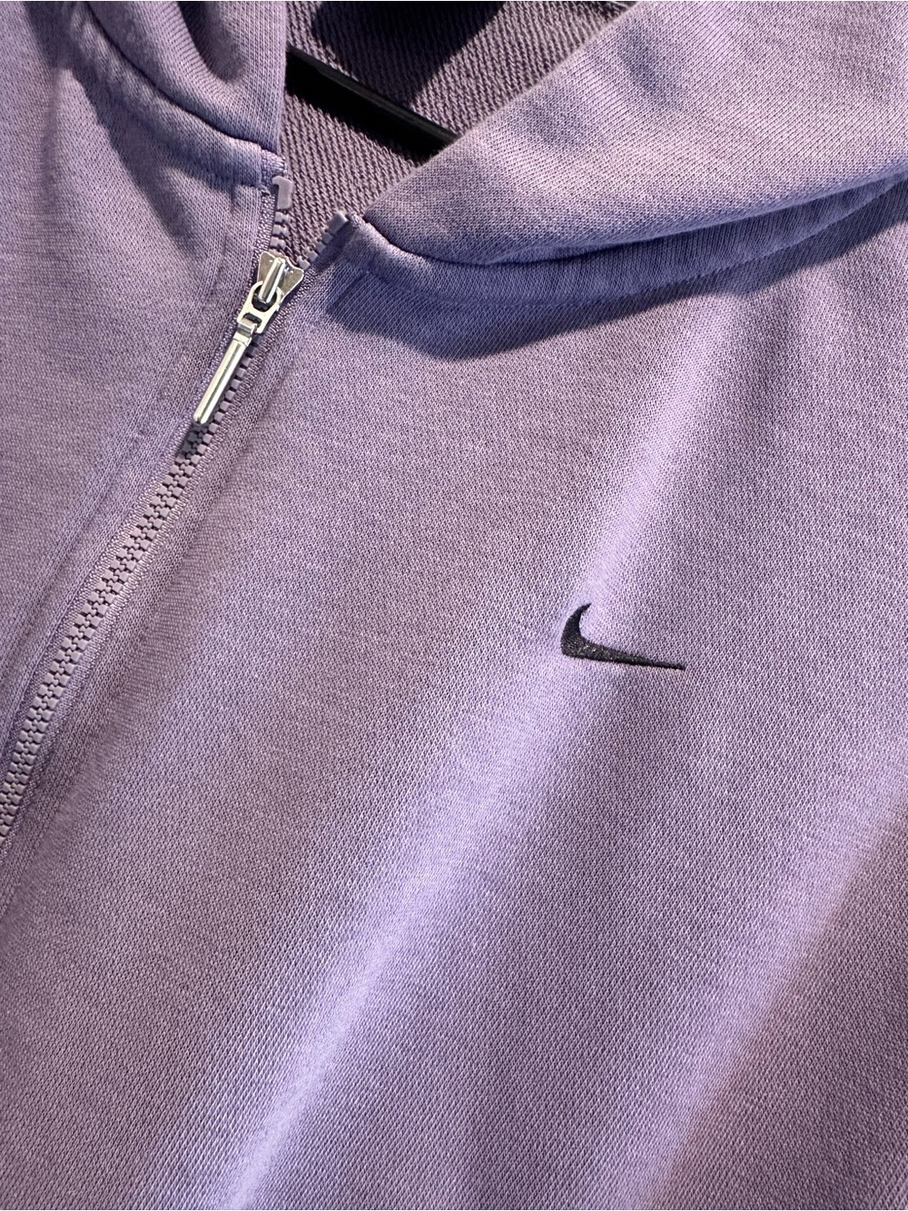 Nike Lavender Waist length Full-Zip Hoodie with Black Swoosh - women’s size L
